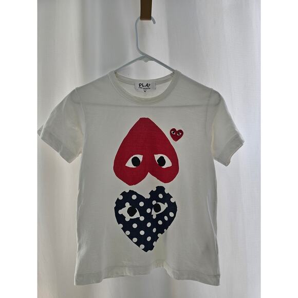 Comme des Garcons Play White Polka Dot Heart Logo T-Shirt size M - Picture 2 of 8